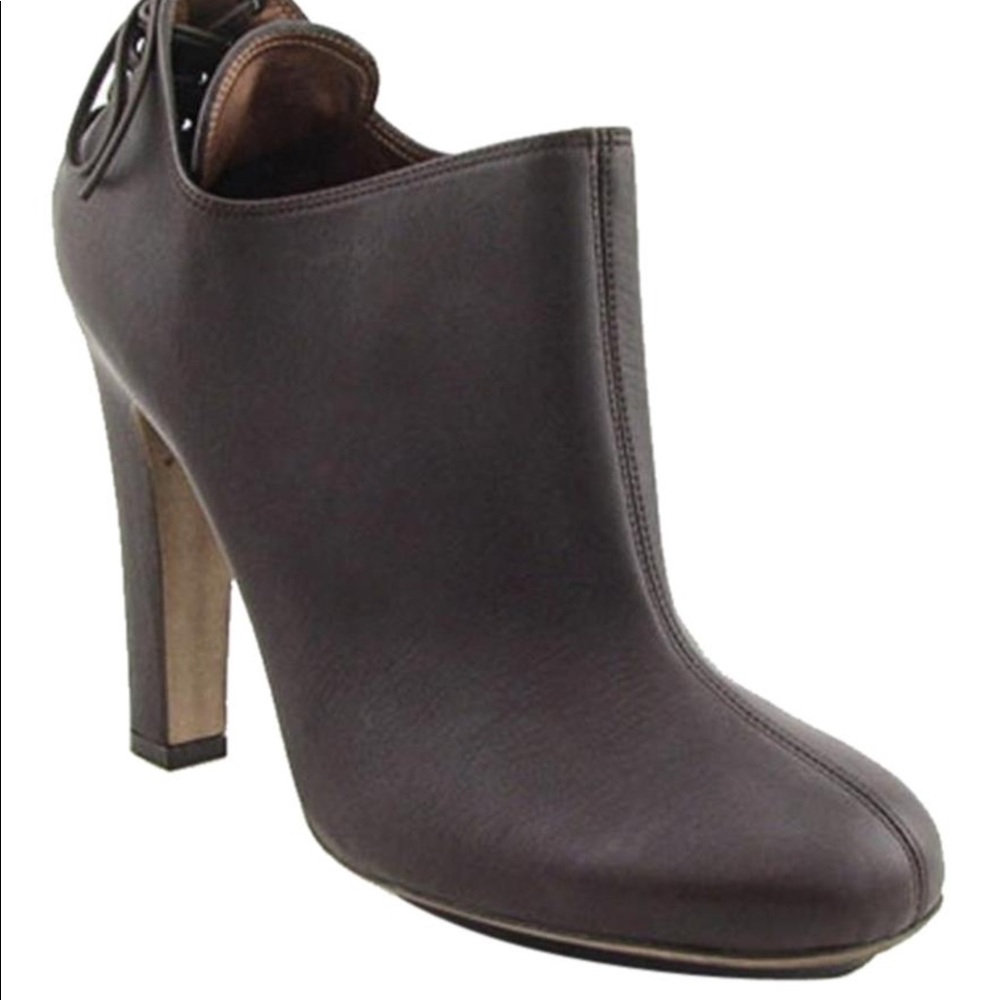 Banfi Zambrelli Brown Leather Reagan Chunky Heeled Booties Sz. 7‎